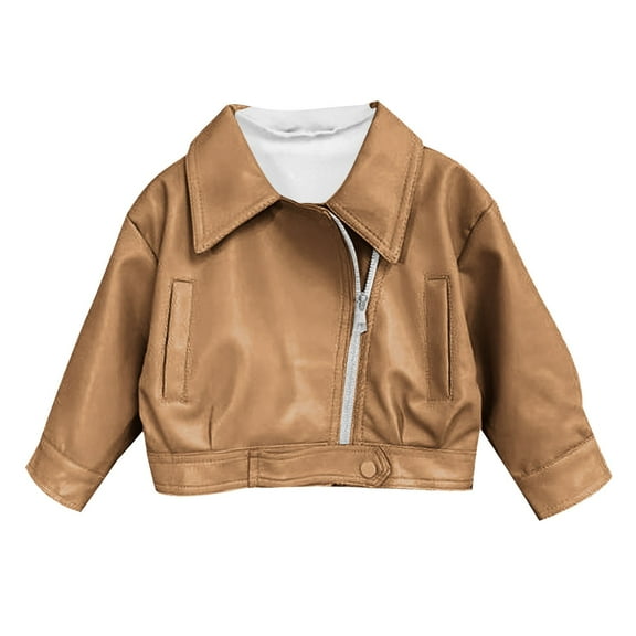 Mwjwdo Baby Boys Girls PU Faux Leather Lapel Jacket Zipper Outerwear Coat Motorcycle Faux Pu Coats Fall Outerwear Coffee 100