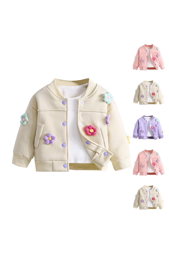 Baby Girls' 6 Months-3 Years Spring Fall Cute 3D Embroidered Flower Long Sleeve Crew Neck Jacket Long Sleeve Sleeveless Casual Coat Pink 2 Years