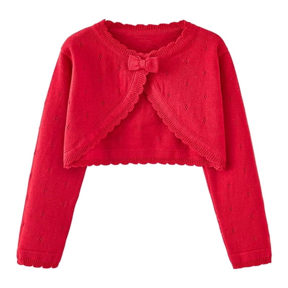 Mwjwdo Baby Girls Cardigan Sweater Bolero Shrugs Toddler Kids Knitted Long Sleeve Button Closure Bow Tied Front Cropped Dress Up Jacket Tops Red 1 Years