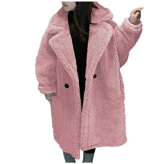 Mwjwdo Baby Girls Faux Fur Teddy Long Coat Toddler Kids Winter Sherpa Jackets Fuzzy Cardigan Warm Outwear Clothes Pink 2 Years