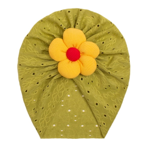 Mwjwdo Baby Ruched Turban Hat 3D Five-Petal Flower Rhinestone Eyelet Detail Stretch Fit for Park Visits Green