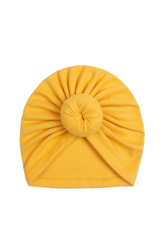 Baby Twisted Turban Hat Gathered Side Panels Lightweight Soft Cut for Indoor Playdates Yellow
