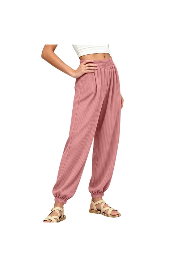Big Kids Boys & Girls Elastic Waist Jogger Pants, Elastic Icy Silk Anti Mosquito Pants, Breathable Sports Long Trousers Pink 1 Years