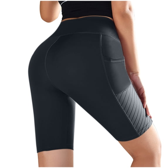 Mwjwdo Biker Shorts Women Tummy Control with Pockets High Waisted Yoga Running Workout Yoga Spandex Compression Shorts Black XL