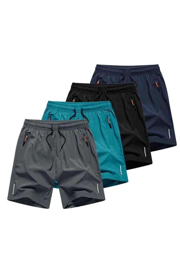 Boys 4-Pack Quick Dry Casual Sport Shorts, Elastic Waist Functional Side Pockets, Lightweight All Purpose Multi Color Shorts Bundle for Kids 3-15Y Black 3 Years