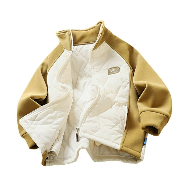 Mwjwdo Boys' 5-14 Years Kids Zip-Up Jacket Color Block High Neck Thickened Warm Cardigan Top for Big Kids Outerwear Green 11 Years