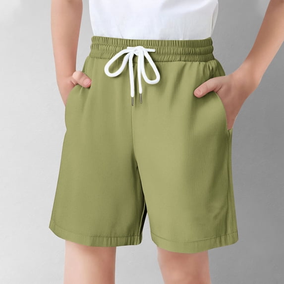 Mwjwdo Boys Athletic Shorts Elastic Waist Running Shorts Summer Sports Workout Active Shorts with Pockets Army Green 7 Years