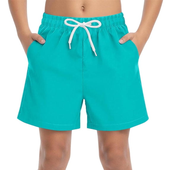 Mwjwdo Boys Custom Quick Dry Swim Trunks, Drawstring Elastic Waist with Side Pockets, Lightweight Beach Board Shorts for Summer Vacation Kids 4-15Y Light Blue 6 Years