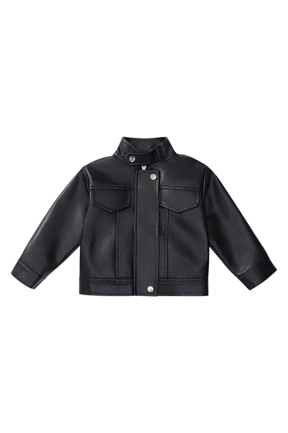 Boys Girls Faux Leather Jacket Kids Toddler Motorcycle Jacket PU Leather Coat Zipper Vintage Biker Coat Crop Outerwear Black 100