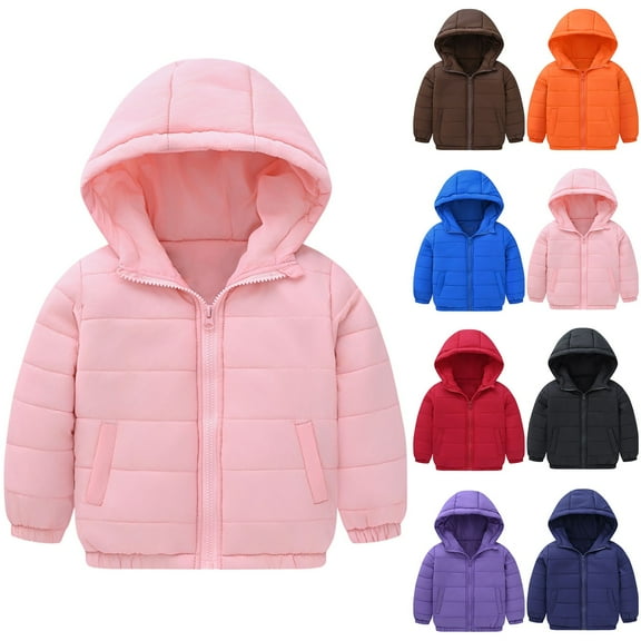 Mwjwdo Boys Girls Kids Hooded with Pockets Solid Color Short Cotton Jacket Coat for Babies Girls Winter Baby Boys Snowsuit Black 4 Years