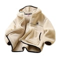 thumbnail image 1 of Mwjwdo Boys Girls Polar Fleece Jacket with Hood Winter Thick Warm Zip up Outerwear Funny Letter Print Padded Coat Beige 7 Years, 1 of 3