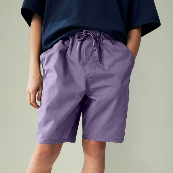 Mwjwdo Boys Shorts Summer Kids Casual Shorts Drawstring Athletic Short Classic Elastic Waist Short Fashion WorkoutShorts Purple 110