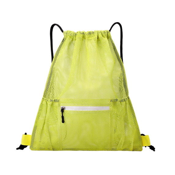 Mwjwdo Breathable Mesh Drawstring Sports Backpack, Front Zip Pocket Lightweight Cinch Sack for Gym Swimming Workout Daily Yellow