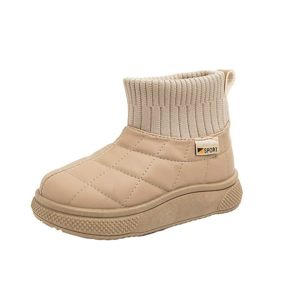 Mwjwdo Children's Warm Short Boots Kids Snow Boots Fleece Lined Casual Fashion Artificial Leather Comfortable Footwear for Boys and Girls Winter Outdoor Activities Khaki 27