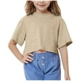 thumbnail image 1 of Mwjwdo Crop Top for Girls Summer Casual Girls' Athletic Tops Short Sleeve Tshirts Shirts Crewneck Solid Tees Khaki 11 Years, 1 of 9