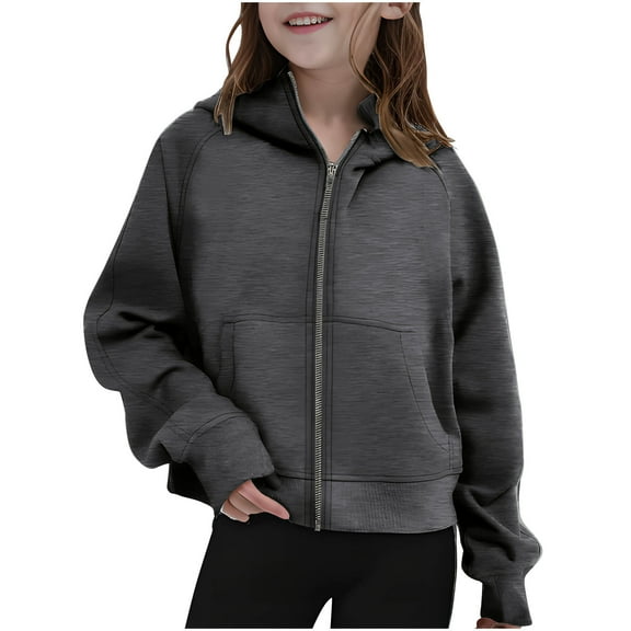 Mwjwdo Girls Hooded Sweatshirts Casual Long Sleeve Zipper Open Front Hoodies Jacket Tops Teens Girls Clothes with Pockets Dark Gray 120