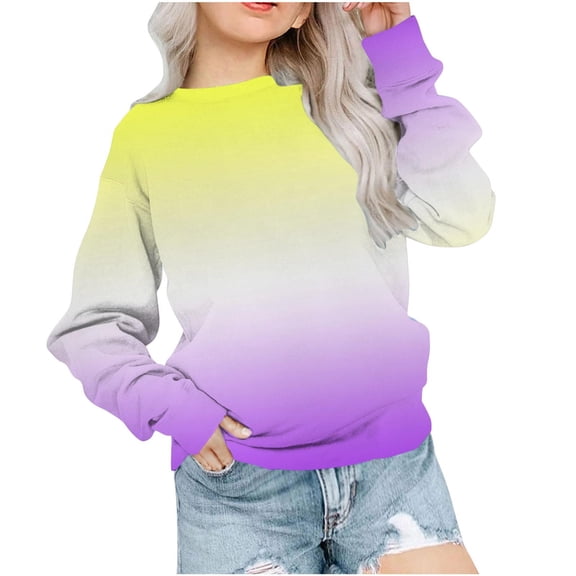 Mwjwdo Girls Oversized Crewneck Sweatshirts Casual Long Sleeve Gradient Hoodies Loose Trendy Pullover Top Teen Clothes 1-12Years Yellow 7 Years