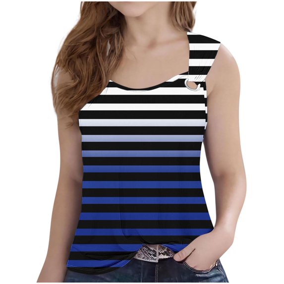 Mwjwdo Striped Tank Top for Girls Trendy V Neck Sleeveless Shirts Flowy Holiday Beach Summer Blouses 5-14 Years Children's Casual Loose Fit Basic Tees Blue 130