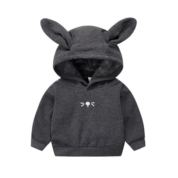 Mwjwdo Toddler Baby Boy Girl Fall Outfit Long Rabbit Ear Hoodie Sweatshirt Pullover Long Sleeve Cute Bunny Outfit Tops Gray 12 Months