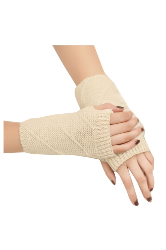 Diamond Cable-Knit Fingerless Wrist Cuffs Stretchy Rib Edge For Studio Shooting Sessions Beige