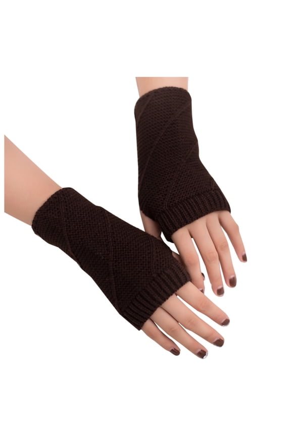 Diamond Cable-Knit Fingerless Wrist Cuffs Stretchy Rib Edge For Studio Shooting Sessions Brown
