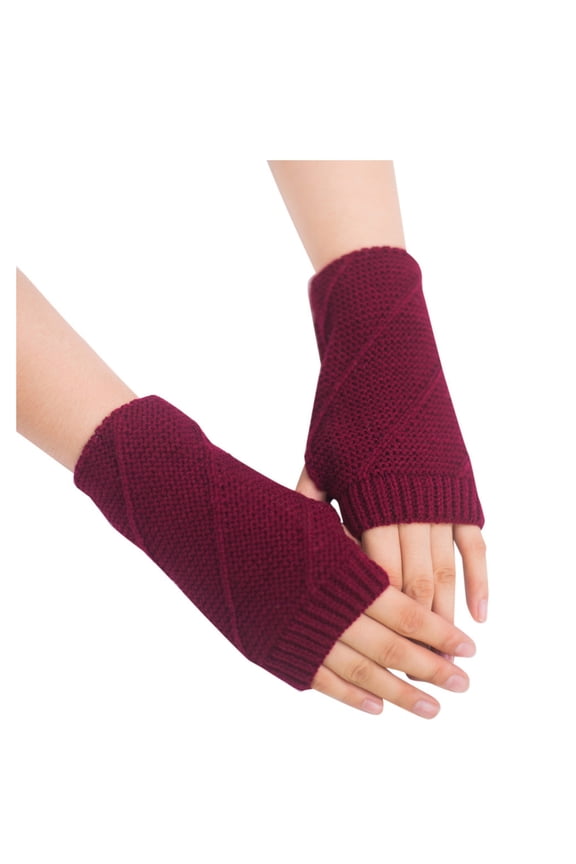 Diamond Cable-Knit Fingerless Wrist Cuffs Stretchy Rib Edge For Studio Shooting Sessions Red