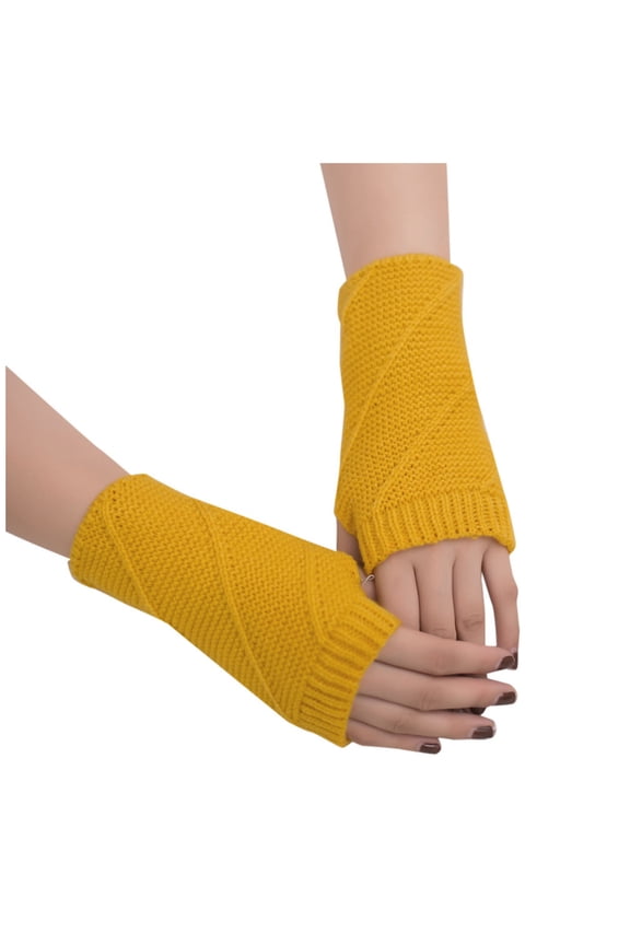 Diamond Cable-Knit Fingerless Wrist Cuffs Stretchy Rib Edge For Studio Shooting Sessions Yellow