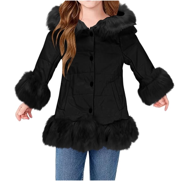 Mwjwdo Fashion Baby Girls Winter Warm Outerwear Coats Children's Fur Long Girls Fur Coat Kids Faux Fur Clothes Black 90