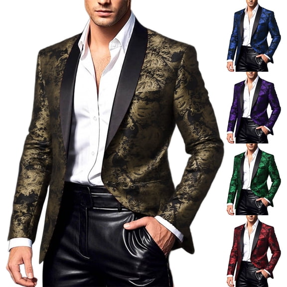 Mwjwdo Floral Suit Jacket Men - Mens Tuxedo Blazer Jackets One Button Paisley Shawl Lapel Suits for Dinner,Prom,Wedding 2025 Purple S