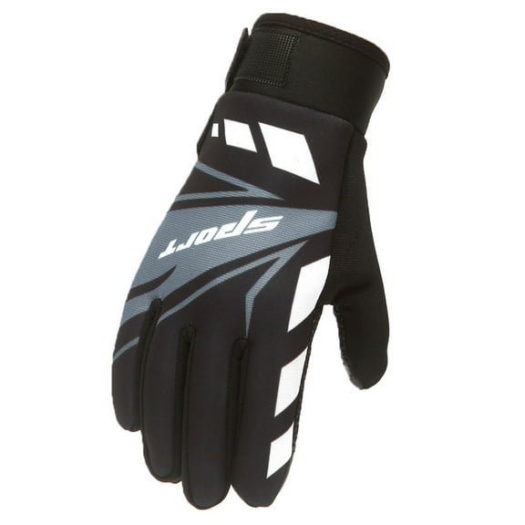 Mwjwdo Geometric Graphic Full-Finger Gloves Hook-Loop Adjustable Wrist For Highway Bike Rides Gray