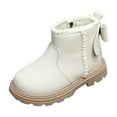 thumbnail image 1 of Mwjwdo Girl's Leather Boots British-style Short Casual Comfortable Soft Material Ideal for Little Kids Lightweight Ideal for Winter Wear White 4.5-5Years, 1 of 4