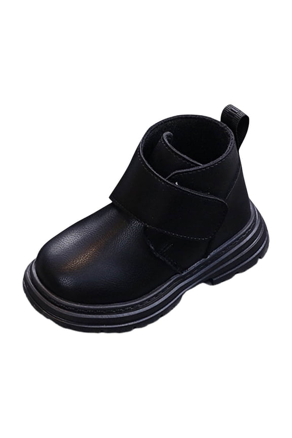 Girl's Leather Shoes Short Boots Kids British-style Casual Fashion Soft Comfortable Lightweight Perfect for Winter Outdoor Activities Black 1.5-2Years