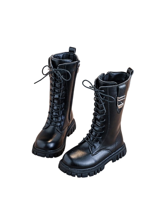 Girl's Mid Calf Boots Bow Knot Fashionable Princess Boots Stylish Casual Long Barrel Leather Footwear for Kids Fall Winter Outdoor Use Black 33
