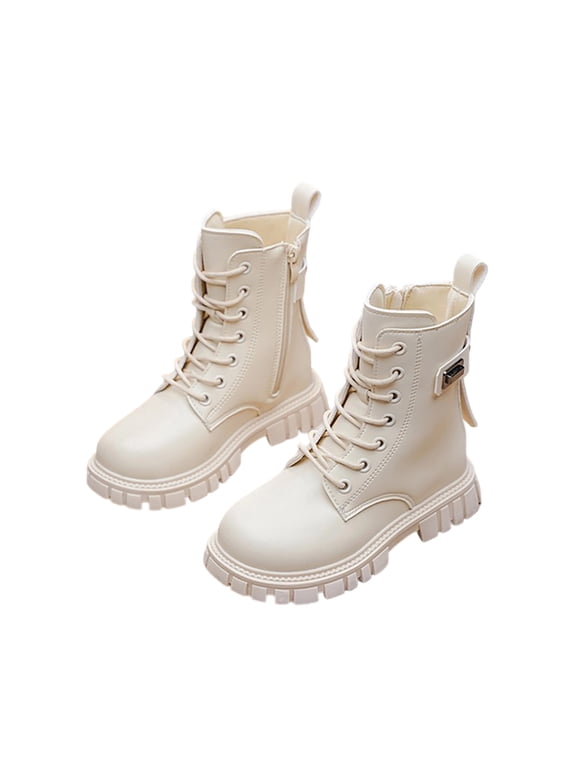Girl's Mid Calf Boots Bow Knot Long Barrel Leather Stylish Princess Boots Soft Comfortable Casual Footwear Ideal for Fall Winter Fashion Beige 28