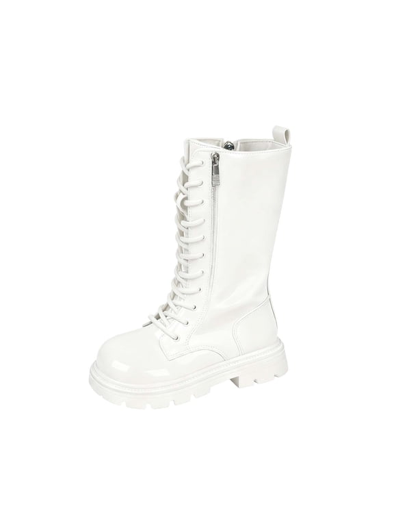 Girl's Mid Calf Boots Fashionable Princess Fleece-lined Soft Material Casual Wear Bow Knot Design Winter Footwear for Little Kids White 35