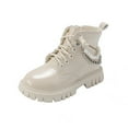 thumbnail image 1 of Mwjwdo Girls Ankle Boots Side Zipper Pearl Decoration Leather Soft Bottom Thick Sole Casual Footwear Fashionable Short Boots for Winter Big Kids Beige 34, 1 of 8