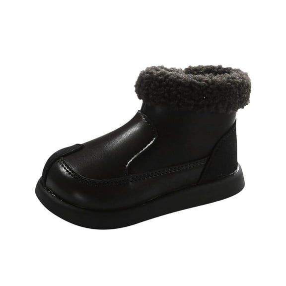 Mwjwdo Girls Ankle Boots Warm Soft Soled Casual Leather Boots Thick Short Boots Suitable for Toddlers and Little Kids Winter Footwear Black 23