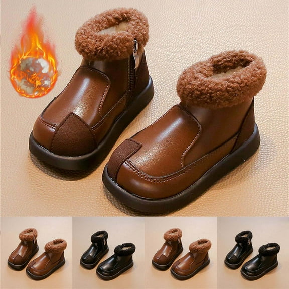 Mwjwdo Girls Ankle Boots Warm Soft Soled Casual Leather Boots Thick Short Boots Suitable for Toddlers and Little Kids Winter Footwear Brown 22
