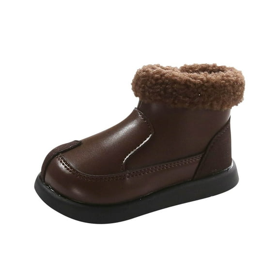 Mwjwdo Girls Ankle Boots Warm Soft Soled Casual Leather Boots Thick Short Boots Suitable for Toddlers and Little Kids Winter Footwear Brown 33