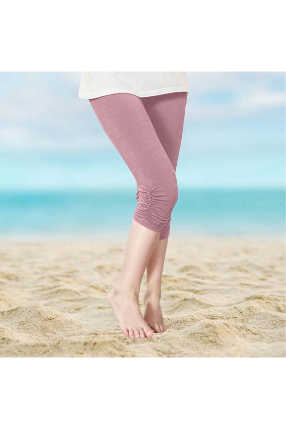 Girls Capri Leggings High Waist Yoga Pants Stretch Slimming Legging Comfy Cropped Pants Kids Summer Workout Tights Pink 2 Years