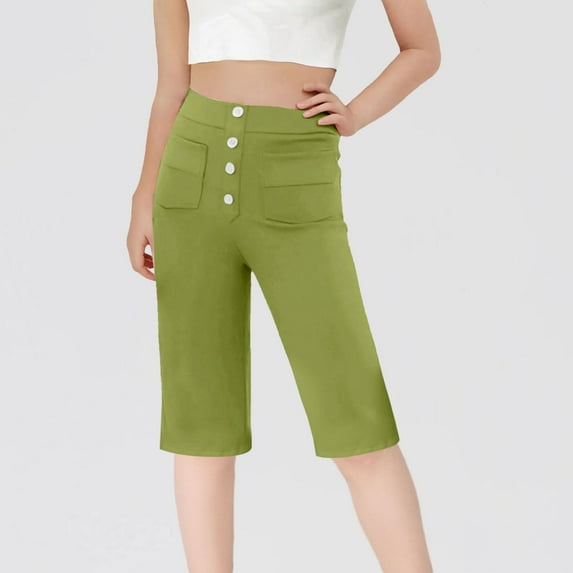 Mwjwdo Girls Capri Pants Fashion High Waisted Stretch School Uniform Athletic Yoga Cropped Pants Cute Casual with Pockets Army Green 160