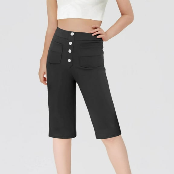 Mwjwdo Girls Capri Pants Fashion High Waisted Stretch School Uniform Athletic Yoga Cropped Pants Cute Casual with Pockets Black 120