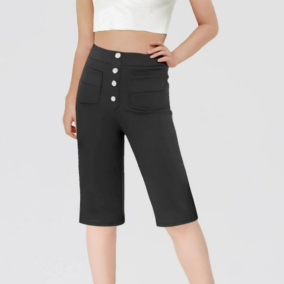 Mwjwdo Girls Capri Pants Fashion High Waisted Stretch School Uniform Athletic Yoga Cropped Pants Cute Casual with Pockets Black 130