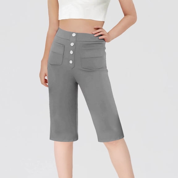 Mwjwdo Girls Capri Pants Fashion High Waisted Stretch School Uniform Athletic Yoga Cropped Pants Cute Casual with Pockets Gray 120