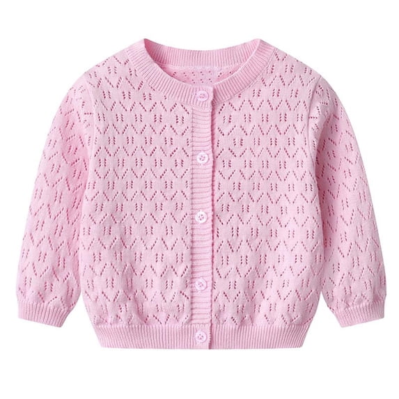 Mwjwdo Girls' Cardigans Lace Knit Button Front Sweater Long Sleeve Button Cardigans Summer Fall Outerwear Clothes School Uniforms Pink 1 Years