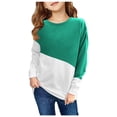 thumbnail image 1 of Mwjwdo Girls Color Block Sweatshirts Kids Tie Dye Crewneck Long Sleeve Lightweight Casual Pullover Tops 1-12 Years Green 2 Years, 1 of 4