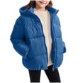 thumbnail image 1 of Mwjwdo Girls Hooded Warm Parka Oversized Lightweight Down Coat Long Sleeve Zip Packable Short Puffer Jackets Blue 100, 1 of 6
