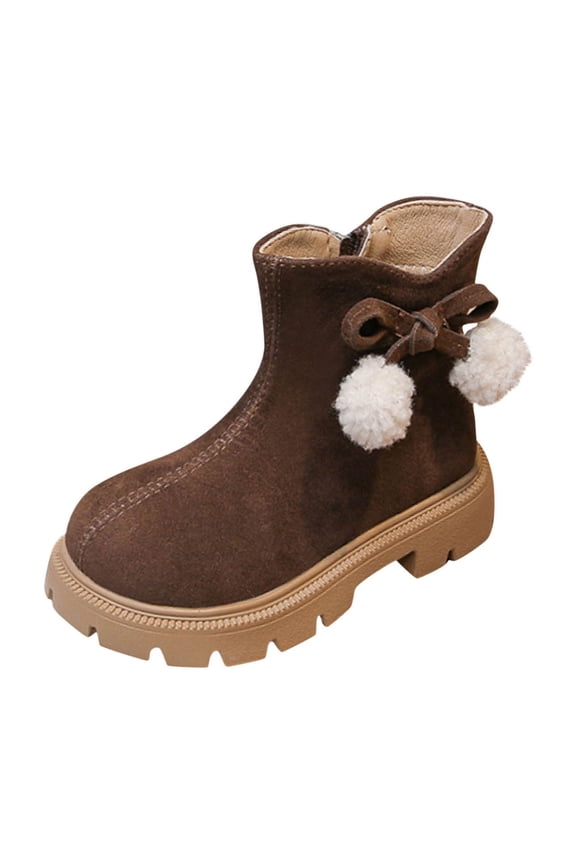 Girls Leather Boots Stylish Casual Comfortable Artificial Leather Easy Zip Big Kids Little Kids Winter Footwear Brown 7.5-8Years