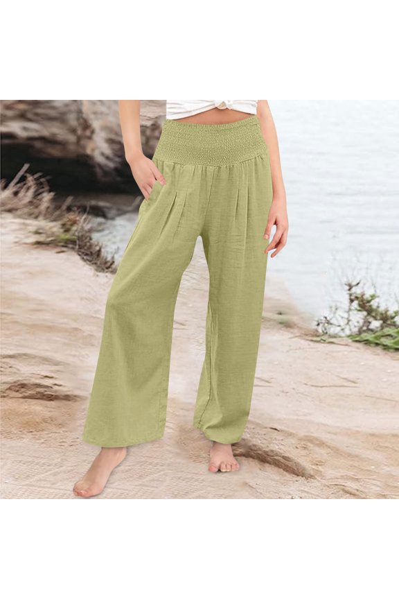Girls Linen Palazzo Pants Summer Boho Wide Leg High Waist Casual Lounge Pant Kids 2025 Beach Travel Vacation Outfits Mint Green 10 Years
