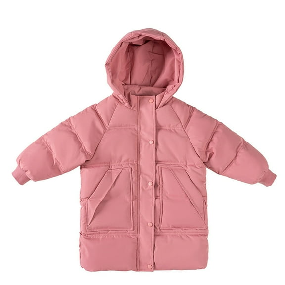 Mwjwdo Girls' Long Hooded Puffer Jacket Kids Winter Thicken Padded Down Coat Toddler Water Resistant Quilted Puffer Coat Pink 6 Years